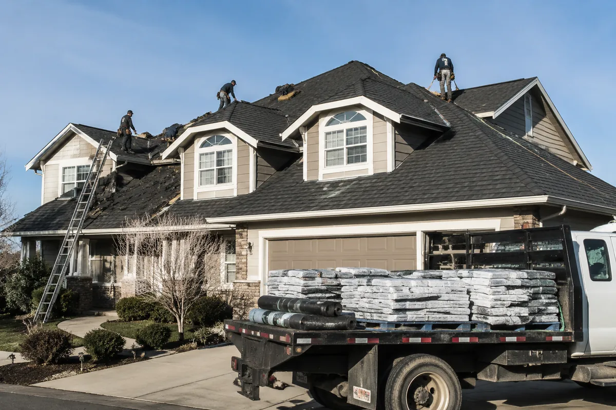 Luxury & Designer Shingle Roofing underway on a property in Boise, ID