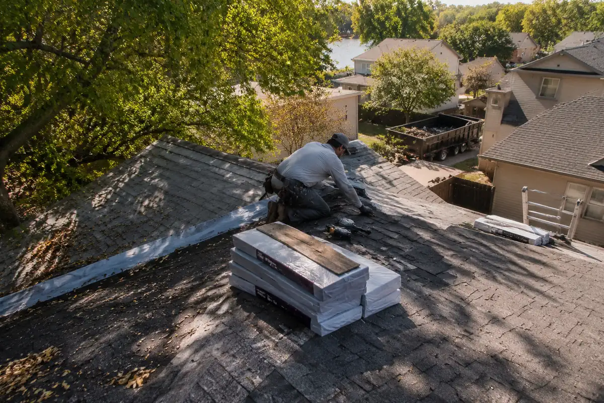 Shingle roof replacement on a property in Garden City, ID
